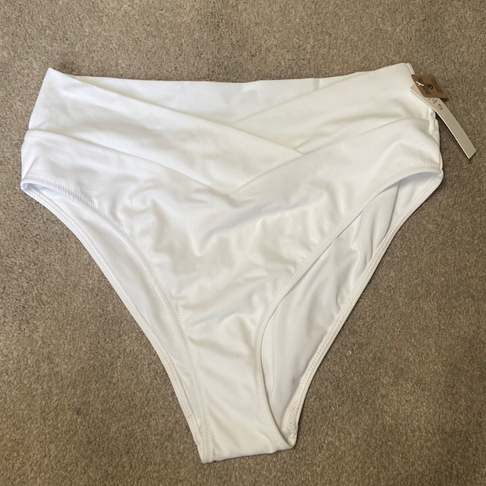 Victoria’s Secret PINK White High Waisted Cross Front Bikini Bottoms Size XL